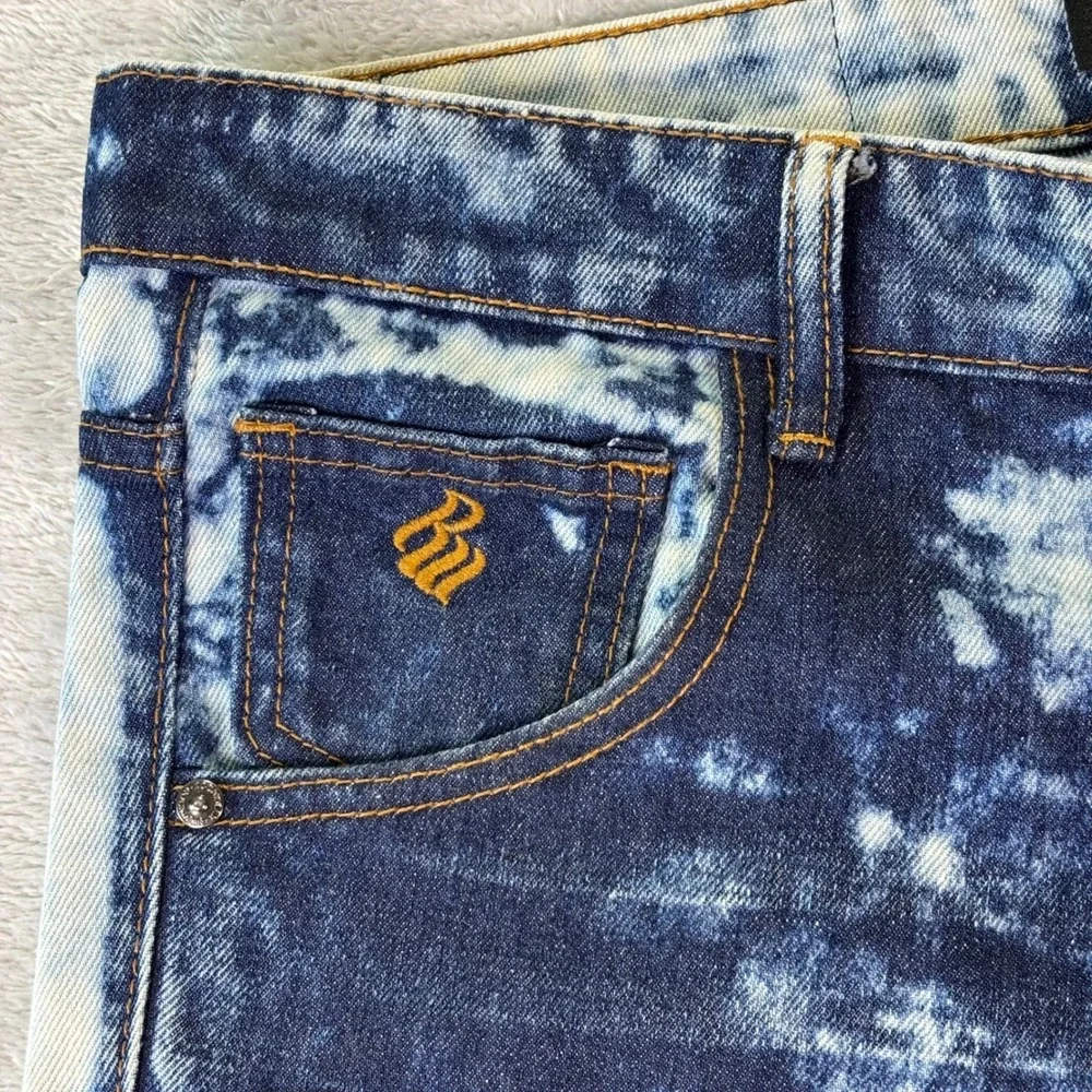 Rocawear Men's Moto Jeans Sz 36 Blue Acid Wash Zip Knee‎ Detail Streetwear